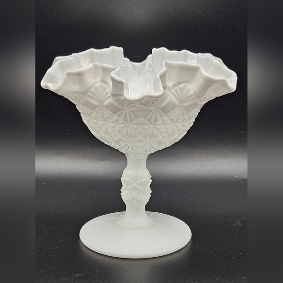 Old Virginia Glass Fenton Milkglass Compote Vintage Crimped Ruffle 6in Pedestal - Picture 1 of 6
